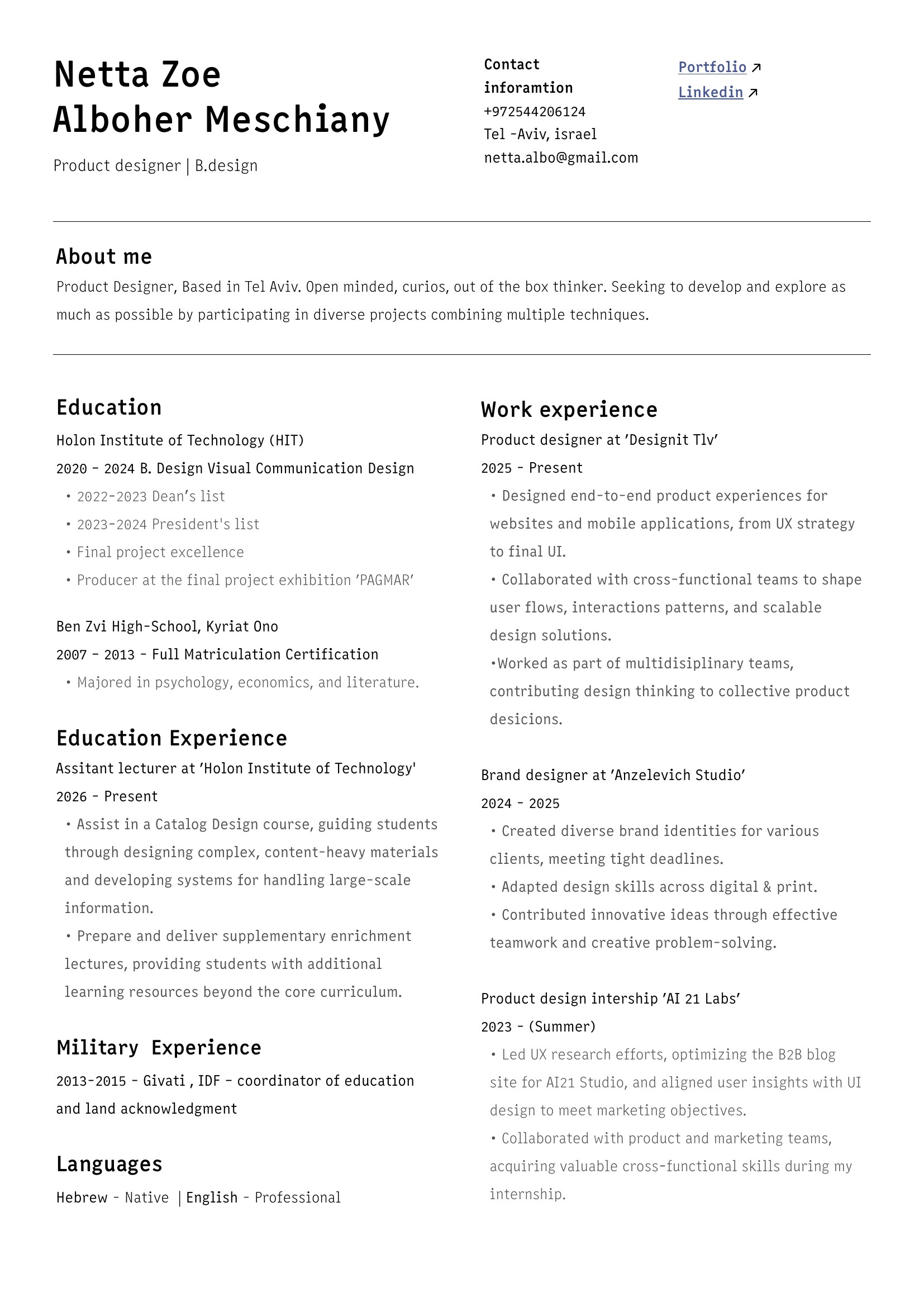 Netta Zoe, resume