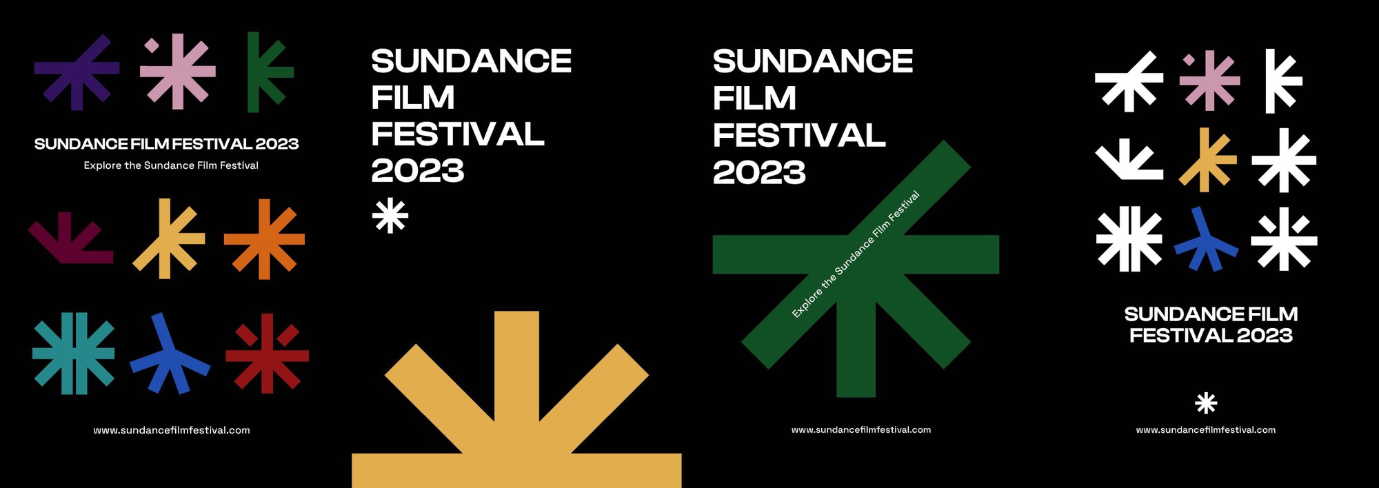 Four posters: the category marks, the festival title and the website