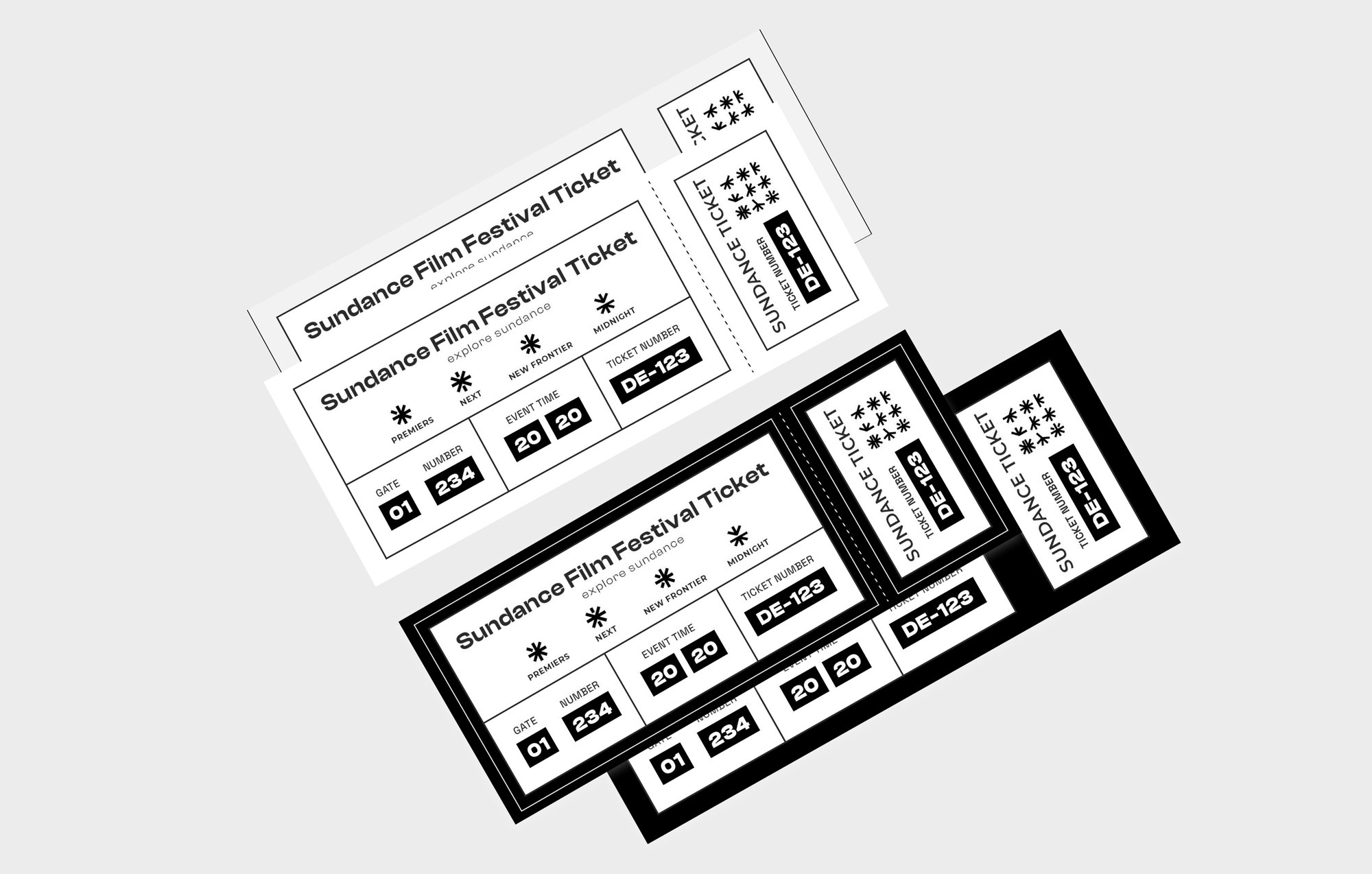 Festival tickets in black and white