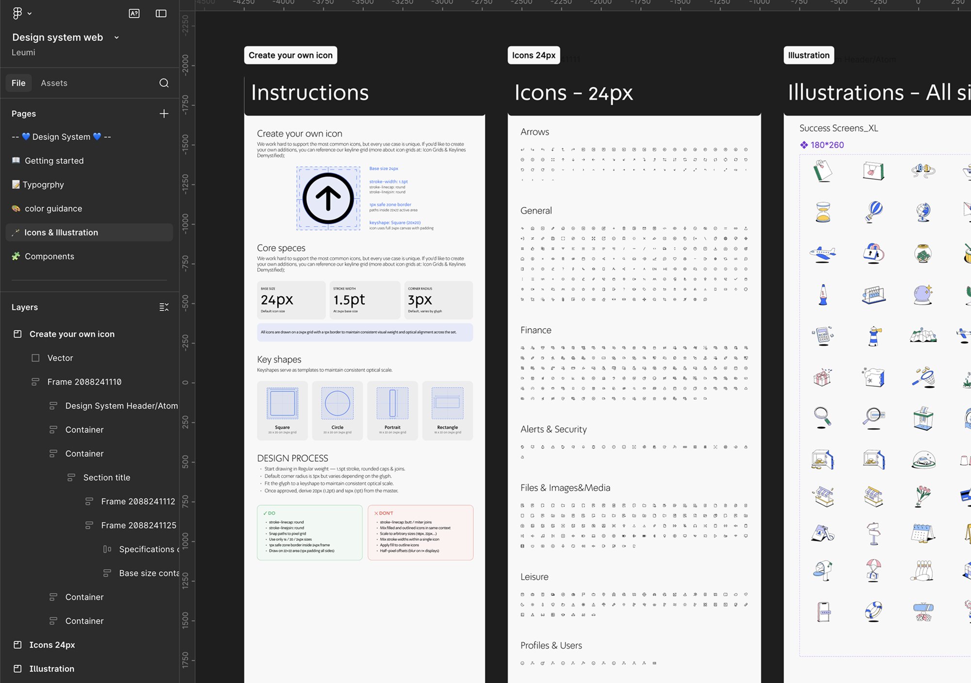 Icon guidelines, the 24px icon set and the illustration library
